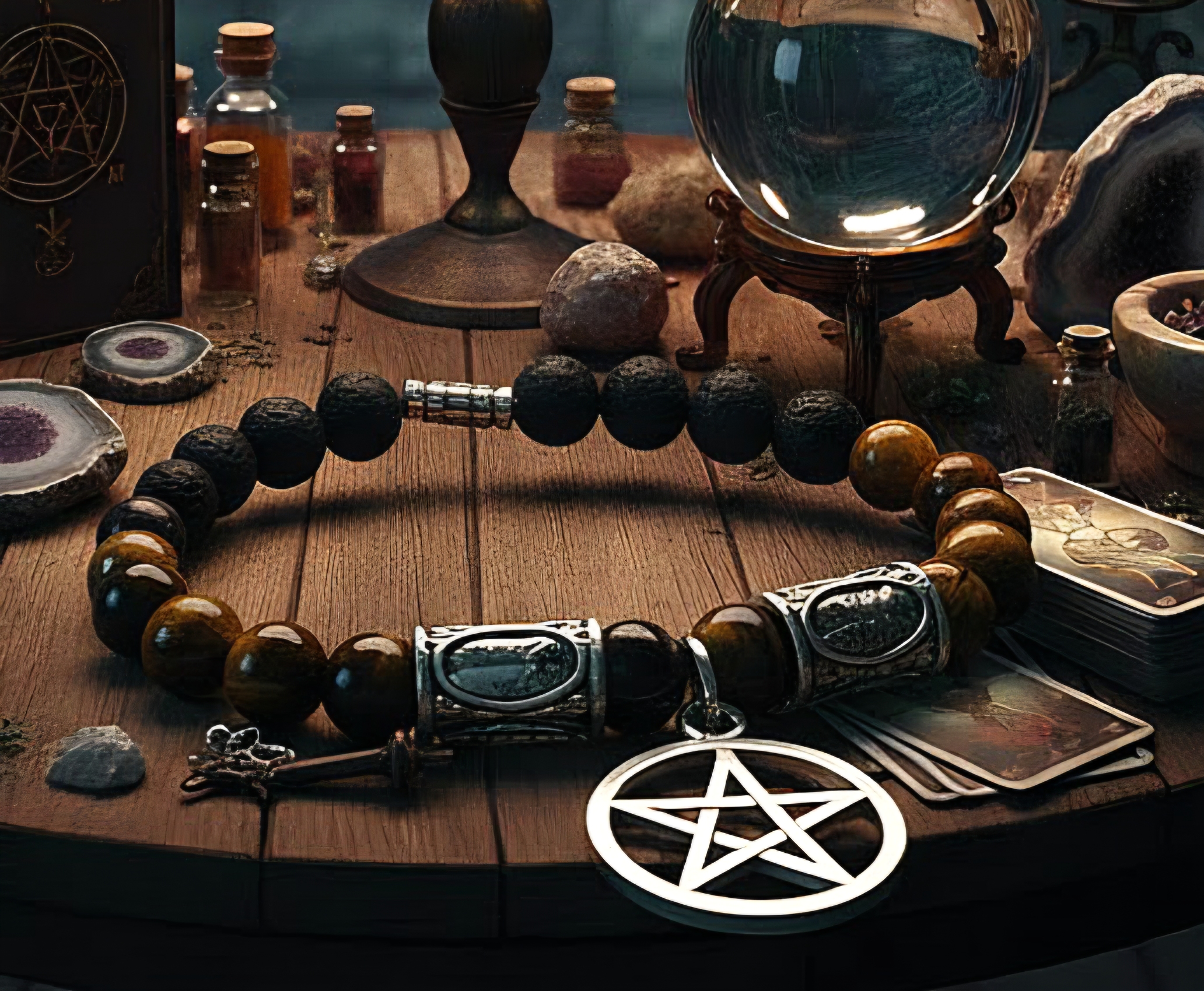 Náramok Pentagram /tigrie oko,láva