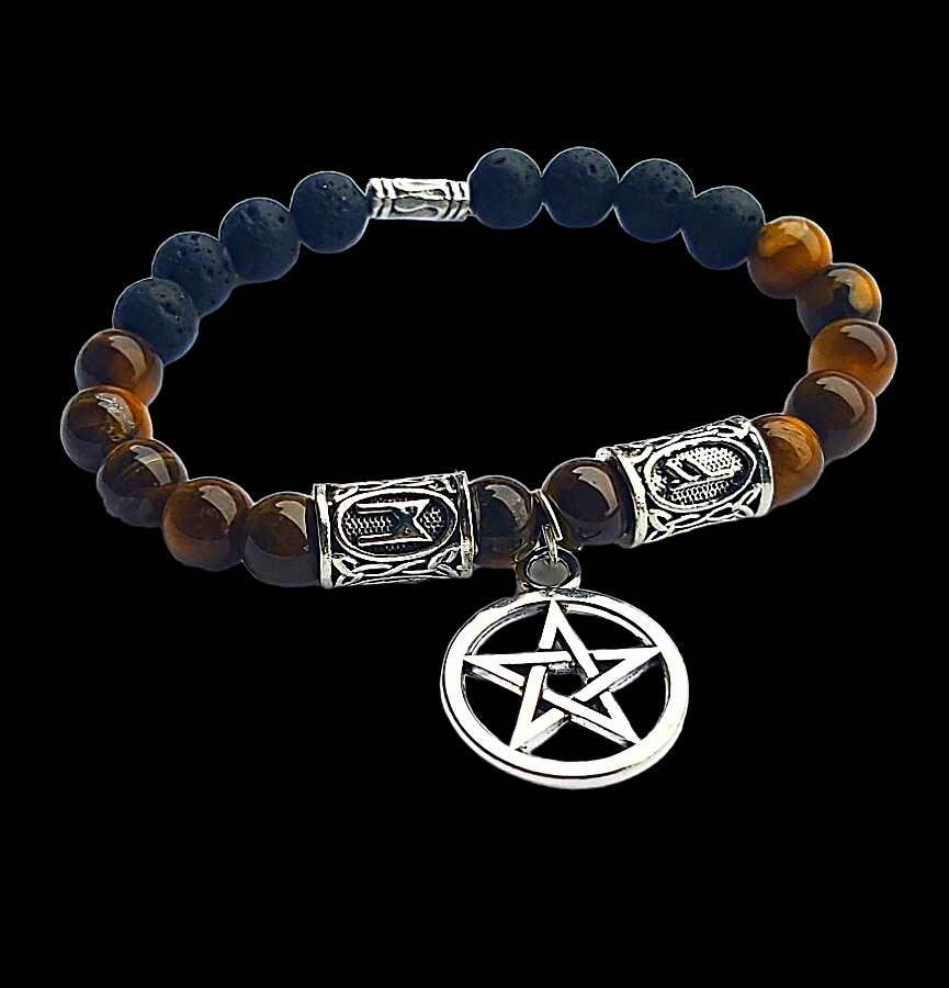 Náramok Pentagram /tigrie oko,láva