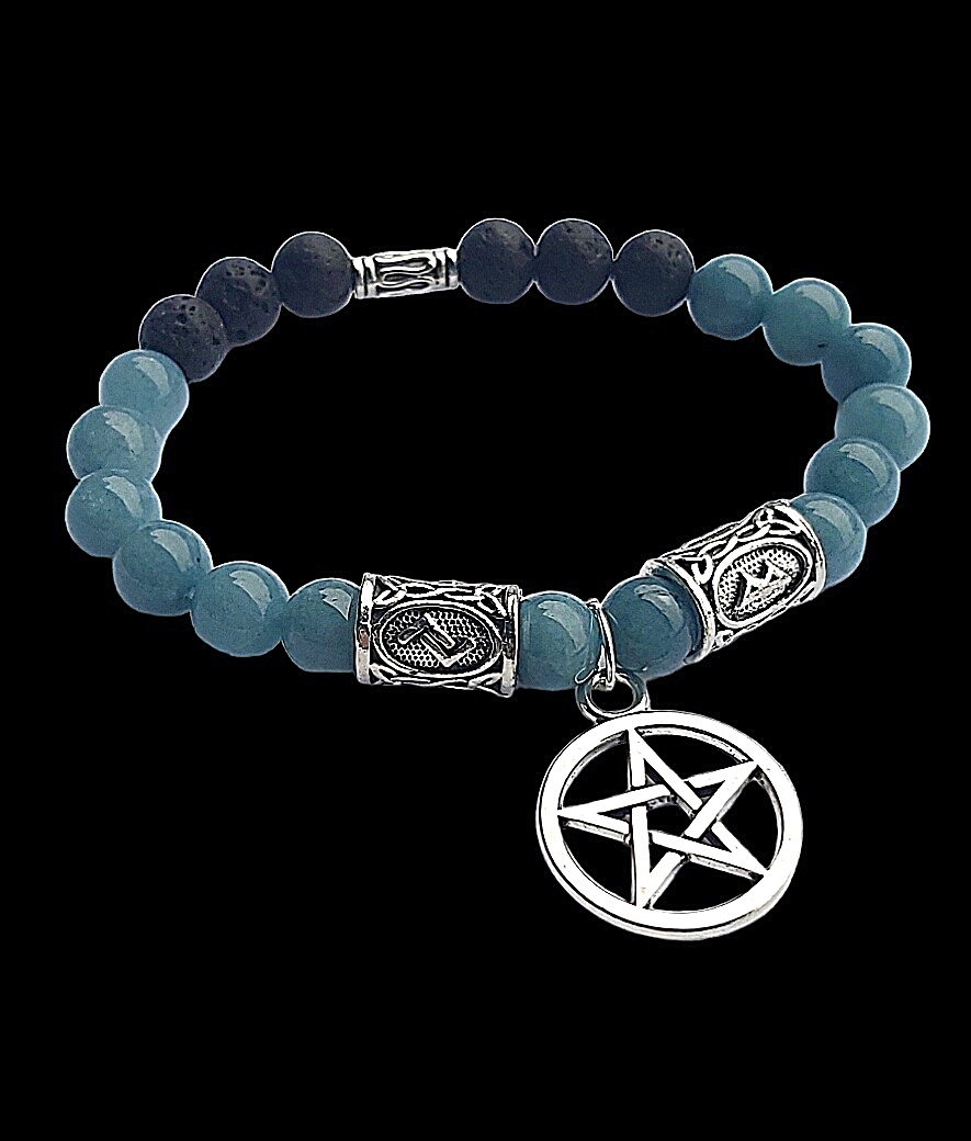Náramok Pentagram /Akvamarín,láva