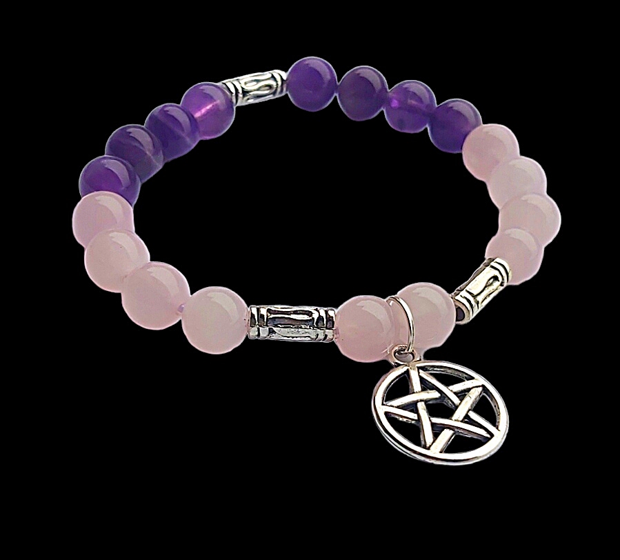 Náramok Pentagram /Ruženín,ametyst