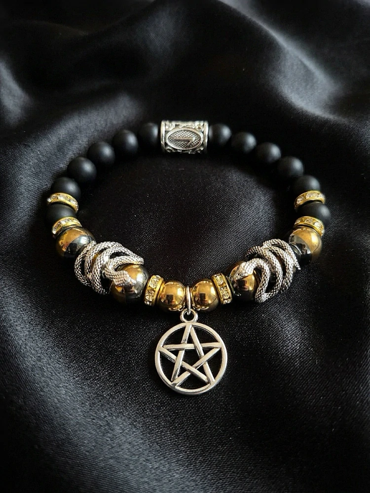 Náramok Pentagram/Hematit/Ónyx