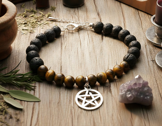Náramok Pentagram/láva/Tigrie oko