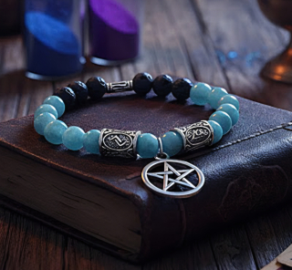 Náramok Pentagram /Akvamarín,láva