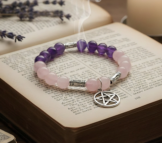 Náramok Pentagram /Ruženín,ametyst